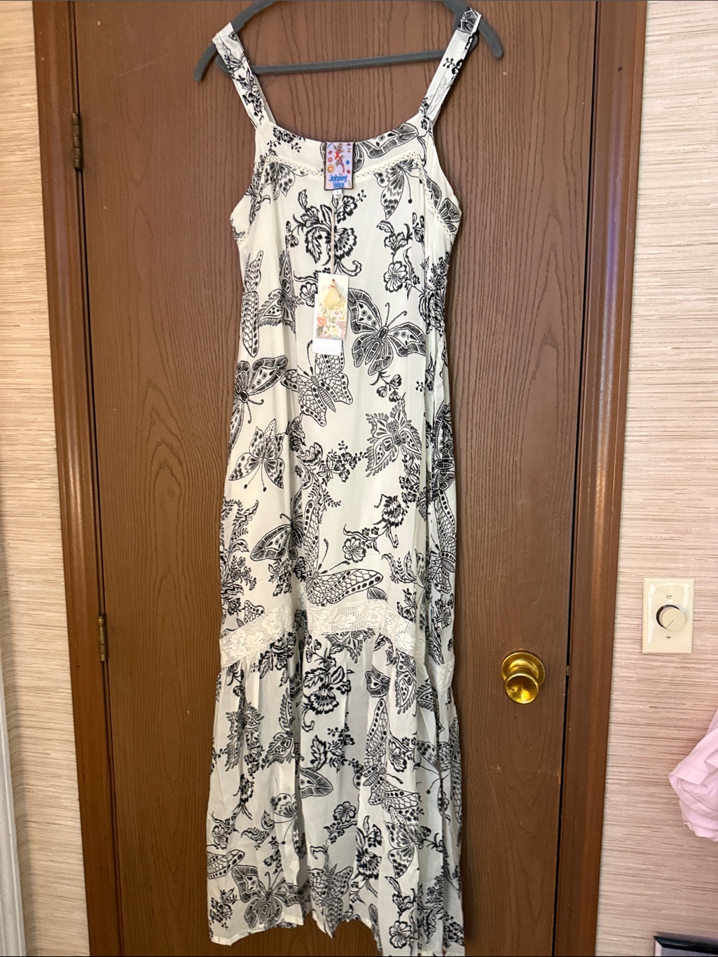 Johnny Was Cream Maxi Dress W/Black Butterfly Print (Free $78 Handbag Included)